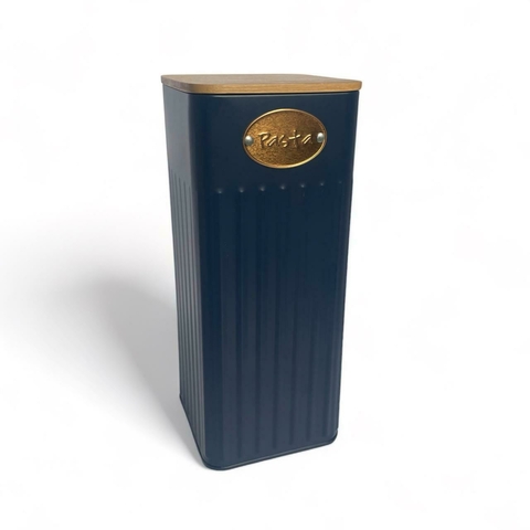 Lata de Macarrão Azul - Tampa Madeira Bambu