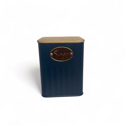 Pote Açúcar Lata Azul Tampa de Bambu 1,3L