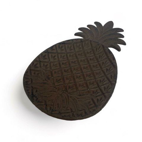 Prato Decorativo Ferro Fundido Patina Grande Marrom Abacaxi