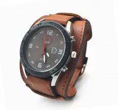 Brazalete de cuero con Reloj Marron