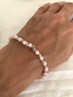 Pulsera cristal rosa pastel combinada