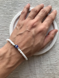 Pulsera cristal Blanca tornasol y ojo turco