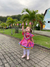 Caipira pink com chita 2 saias e pompons