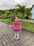 Caipira pink com chita 2 saias e pompons - comprar online