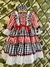 Vestido junino Vichy azul e vermelho