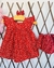 Vestido de pompom vermelho com corações