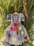 Vestido junino xadrez azul com tule e corações