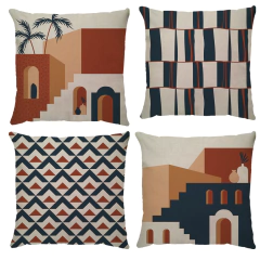 Capa de almofada em Linho - Marrocos Escama Azul/Terracota - comprar online