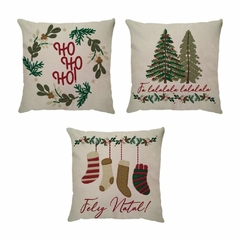 Capa de almofada Natal em Linho - Meias - comprar online