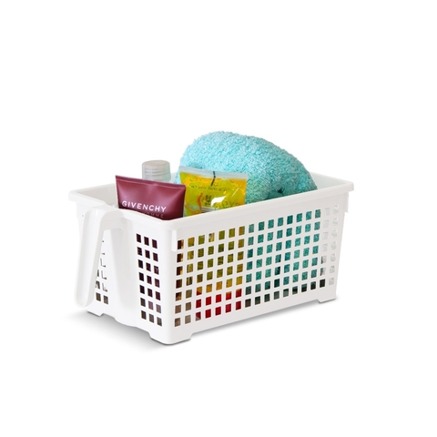 Organizador Cesto Calado Rectangular. Organizador Plástico Mediano Con Manija 927