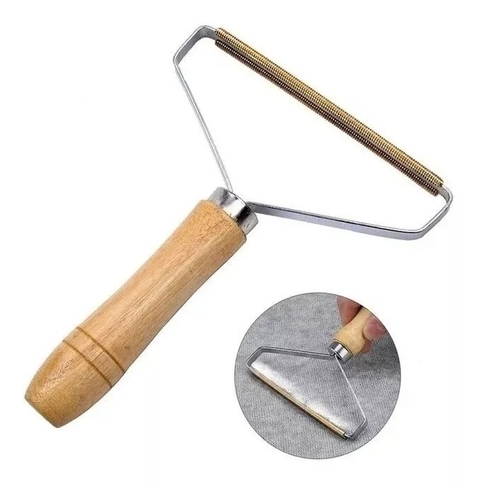 Saca pelusas Restaura Ropa Quita Pelusa Pelo Gato Perro Pelos. Metálico con mango madera.