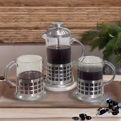 Cafetera + 2 Tazas de Cafe Set 350 ml