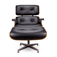 Sillón Poltrona Miller con ottoman Tapizado cuero legitimo casco de Palisandro o Roble contamos con entrega inmediata en internet