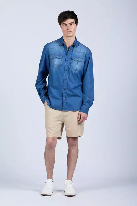 Camisa Dennis M/l Denim Stonewash Oxford Polo Club (10171)