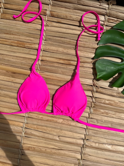 Busto cortininha rosa neon