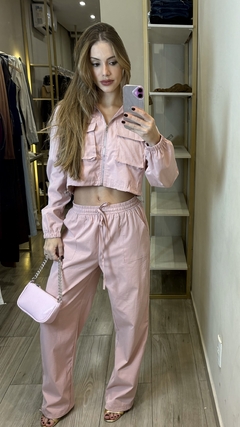 conjunto calca + casaco pink na internet