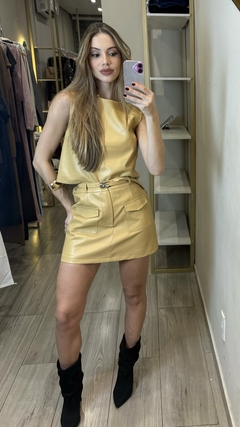 conjunto couro eco amarelo manteiga - comprar online