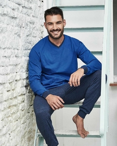 Pijama de jersey combinado, pantalón con puños y bolsillo - comprar online
