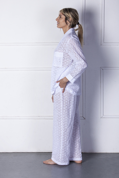 EUGENIA-Set Pijama Largo de Broderie de Algodón. - comprar online