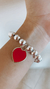 Pulsera acero blanco con dije corazon rojo