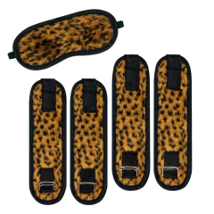 Kit Bondage com Algema Tornozeleira e Venda em Pelúcia Onça La Pimienta