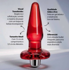 Plug Anal Translúcido em Gel Com Vibro 12x3,5cm Vermelho - loja online