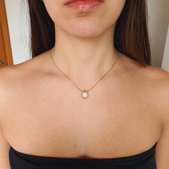 Colar Gota Cristal Peach Zircônias Pêssego Veneziana Dourada - Euroline Joias