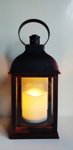 Fanal Vintage Negro con detalles en Rojo con vela led - comprar online