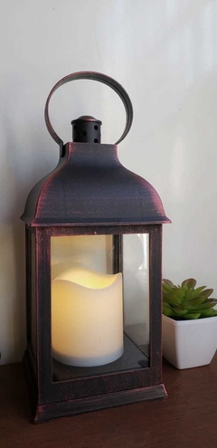 Fanal Vintage Negro con detalles en Rojo con vela led