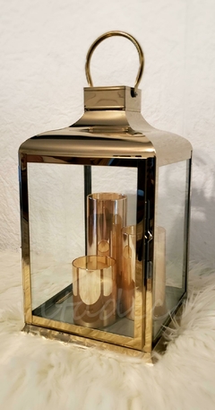 Fanal de acero inox dorado Deco