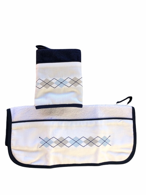 Pano de Boca Toalha Simples - 2 produtos com prendedor de chupeta - Clássico Losango