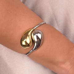 Bracelete Duas Gotas Dourada e Prata Steel