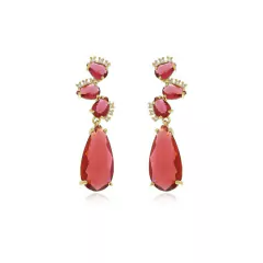 Brinco Pedra Gota Grande Fúcsia banhado em ouro 18k - comprar online