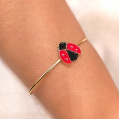 Bracelete Joaninha Preta e Vermelha banhado em ouro 18k