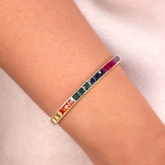 Bracelete Quadrado Cravejado Cristal banhado em ouro 18k