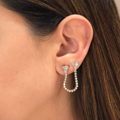 Brinco Para Dois Furos Riviera Zircônia Cristal Coração banhado em ouro 18k