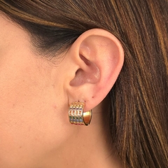 Brinco Argola Larga Quatro Fileiras Colors folheado em ouro 18k
