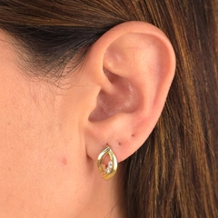 Brinco Argola Gota Cravejada folheado em ouro 18k