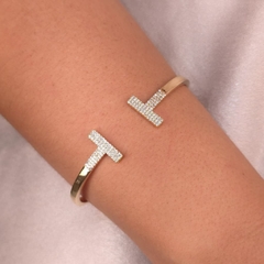 Bracelete Tiffany Cravejado Cristal banhado em ouro 18k