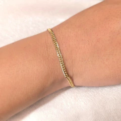 Pulseira Grumet Dupla Diamantada 15cm+5cm banhado em ouro 18k