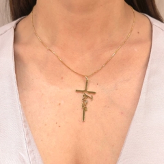 Colar Veneziana Cruz Jesus folheado em ouro 18k