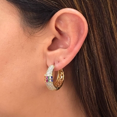 Brinco Argola Gota Cravejada Navete Colors banhado em ouro 18k