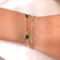 Pulseira Fio Duplo Zircônia Verde banhado em ouro 18k