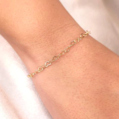 Pulseira Elo Coração 3mm 16cm+5cm banhado em ouro 18k
