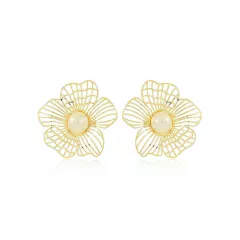 Brinco Maxi Flor com Pérola 0,8mm banhado em ouro 18k - comprar online