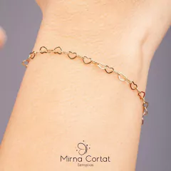 Pulseira Elo Coração 3mm 16cm+5cm banhado em ouro 18k