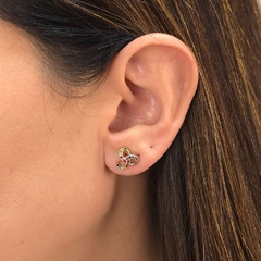 Brinco Três Círculos Cravejado Colors banhado em ouro 18k