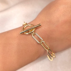 Pulseira Elo Liso Fecho T banhado em ouro 18k
