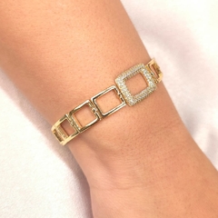 Pulseira Fio Quadrado Liso e Cravejado Cristal banhado em ouro 18k