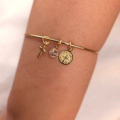 Bracelete Pingentes Cruz, São Bento e Ponto de Luz banhado em ouro 18k - comprar online